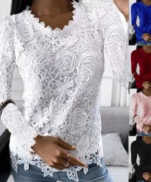 Women's Lace Crew Neck Long Sleeve Top