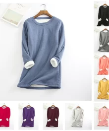 Warm Women T-Shirt Fleece Lined Thermal Tops