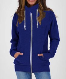 Womens Solid Color Drawstring Zip Long Sleeve Sweatshirt